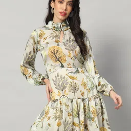 BRIJAL LAD Women Graphic Printed Keyhole Neck Drop-Waist Dress-image-7