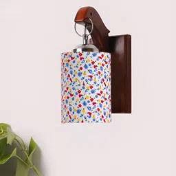 Devansh White & Red Printed Wooden Cotton Contemporary Cylinder Shaped Wall Lamp-image-96