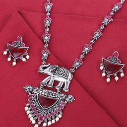PANASH Silver Plated Stones Studded & Beaded Jewellery Set-14