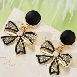 CareDone Korean Gold-Plated Stones Studded And Beaded Contemporary Drop Earrings-19