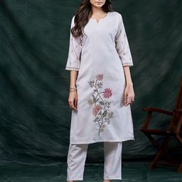 NIZA FASHION Printed Cotton Linen V-Neck Kurta-image-98