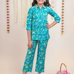 Lagorii Girls Floral Printed Shirt Collar Pure Cotton Tunic With Trouser-picture-19