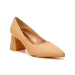 London Rag Women Textured PU Pointed Toe Block Heel Pumps-5