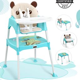 Babyhug 3 in 1 Play & Grow High Chair With 5 Point Safety Harness And Anti-Slip Base  - Blue-3