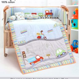 Babyhug Premium Cotton Embroidered Crib Bedding Set Transport Theme Large Pack of 6 - Multicolor-20