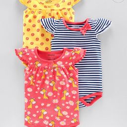 Babyoye Cotton Cap Sleeves Onesies Multi Print Pack of 3 - Multicolor-image-110
