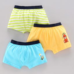 Babyoye Cotton Trunks Pack of 3 - Green Yellow Blue-image-13