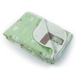 LuvLap 100% Muslin Cotton 6 layered Reversible Baby Quilt cum Wrapper Blanket - Green Bear-image-90