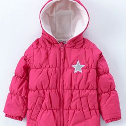 Babyhug Full Sleeves Hooded Padded Jacket - Pink-image-92