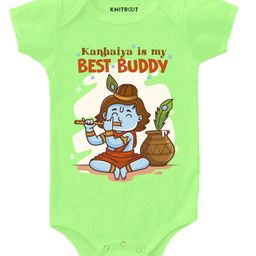 KNITROOT Half Sleeves Best Buddy Print Onesie - Green-image-66