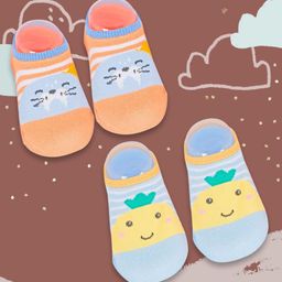 Baby Moo Fruits And Kitty Design 2 Pair Of Socks - Blue Orange-image-23