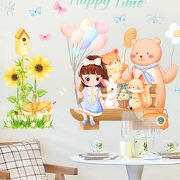 Asian royal Pink & Blue Floral With Girl & Bear Printed Self Adhesive Decals and Stickers-image-97