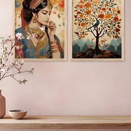 Kotart Brown, Orange & Blue 2 Pieces Floral and Botanical Wooden Wall Arts-picture-31