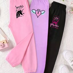 YK X Trampoline Girls Pack Of 3 Printed Cotton Relaxed-Fit Joggers-picture-42