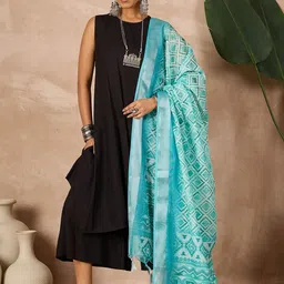 InWeave Round Neck A-Line Kurta With Palazzos & Dupatta-51