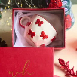 WEAVING HOMES Red & White Floral Printed Ceramic Glossy Cup 220ml-image-91