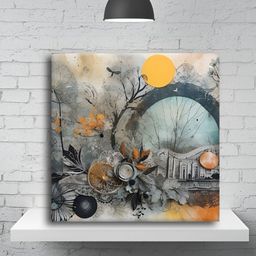 OLIVE TREE Grey Abstract Printed Canvas Wall Art image 2