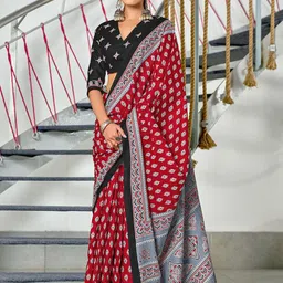 SYS Brand - Shop Your Style Ajrak Block Ikat Saree-image-82