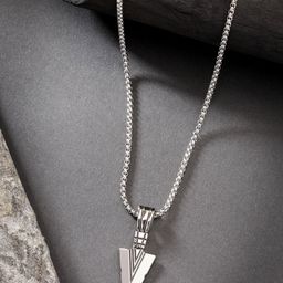 The Roadster Lifestyle Co. Men Stainless Steel Silver-Plated Arrow Pendant With Chain-image-9