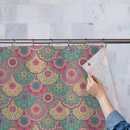 ArtzFolio Green & Beige Printed Water Proof Shower Curtain-image-62