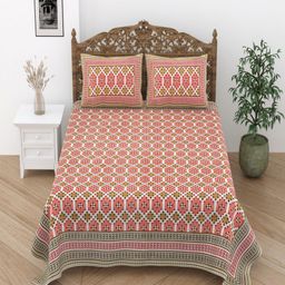 Desi Mantra Pink & White Floral 120 TC Queen Bedsheet with 2 Pillow Covers-image-89