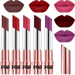 VOLO Set Of 5 Creme Matte Lipsticks - Coffee 34-Tomato Red 40- Pink 41-Maroon 42-Purple 48-image-81