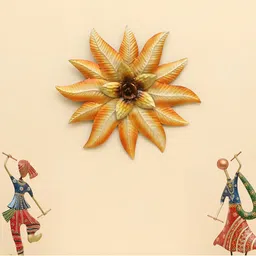 vedas Mystic Indiana Orange-Coloured & Brown Textured Metal Ena Flower Wall Decor-2