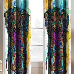 Aura White & Blue 2 Pieces Abstract Printed Door Curtain-image-96