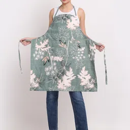 Arrabi Green & White Leaf Printed Aprons With with 2 Patch Pockets image 3