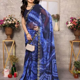 The Textile Hub Tie and Dye Mirror Work Pure Georgette Saree-image-42