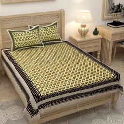 Lali Prints Green & White Ethnic Motifs 180 TC Single Bedsheet with 2 Pillow Covers-image-21