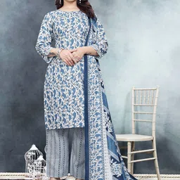 Sitanjali Women Floral Printed Regular Pure Cotton Kurta with Trousers & With Dupatta-image-10