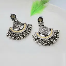 SIVA BY ANIKA Brass Plated Half Moon Ghungroo Beaded Oxidised Chandbalis-picture-0