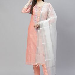 Tulsattva Floral Embroidered Round Neck Straight Kurta With Trousers & Dupatta-picture-10