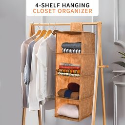 Aura Brown 2 Pieces Foldable 4 Shelf Hanging Closet Multi-Utility Organizers image 3