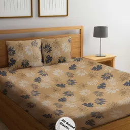 Threadwear Brown & White 300 TC Queen Bedsheet with 2 Pillow Covers-image-131