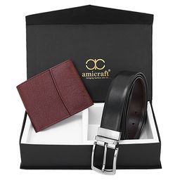 amicraft Men Textured Belt & Wallet Gift Set-image-77
