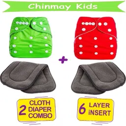 Combo of Quirk Reusable Baby Washable Cloth Diapers Nappy with 6 Layered Baby Inserts Pads (Set of 2) (Multi- Colour)-13