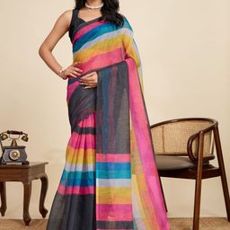 all about you Striped Pure Linen Saree With Blouse-picture-40
