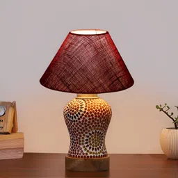 Aura Conical Maroon & White Printed Glass Frustum Shaped Table Lamp-7