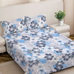 FABINALIV Grey & White Floral Woollen 300 TC Double King Bedsheet Set-2.50mX2.25m-picture-35