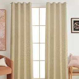 Banchmark Home Furnishings Cream-Coloured & Gold-Toned Set of 2 Floral Black Out Door Curtain-21