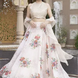 Glomee Embroidered Mirror Work Ready to Wear Lehenga & Blouse With Dupatta-picture-11