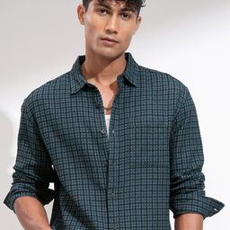 HIGHLANDER Men Comfort Relaxed Fit Spread Collar Textured Cotton Casual Shirt-image-31