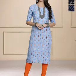 HERE&NOW Selection Of 3 Ethnic Motifs Printed Round Neck Straight Kurta-image-86