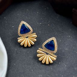 NAMAN ARTS Gold-Plated Artificial Stones Studded Triangular Shaped Studs-6