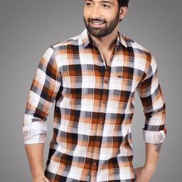D Finish Men Smart Fit Tartan Checked Spread Collar Casual Shirt-image-96