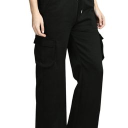 KISURA Women Relaxed Flared High-Rise Trousers-image-23