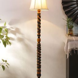 Devansh White & Brown Wooden Floor Lamp With Shade-42