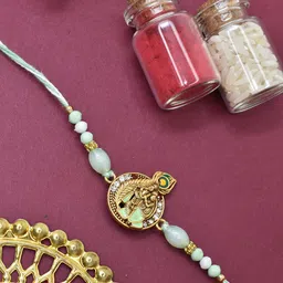 MEIRA JEWELLERY Set Of 2 Artificial Stones Studded & Beaded Krishna Thread Rakhis-8